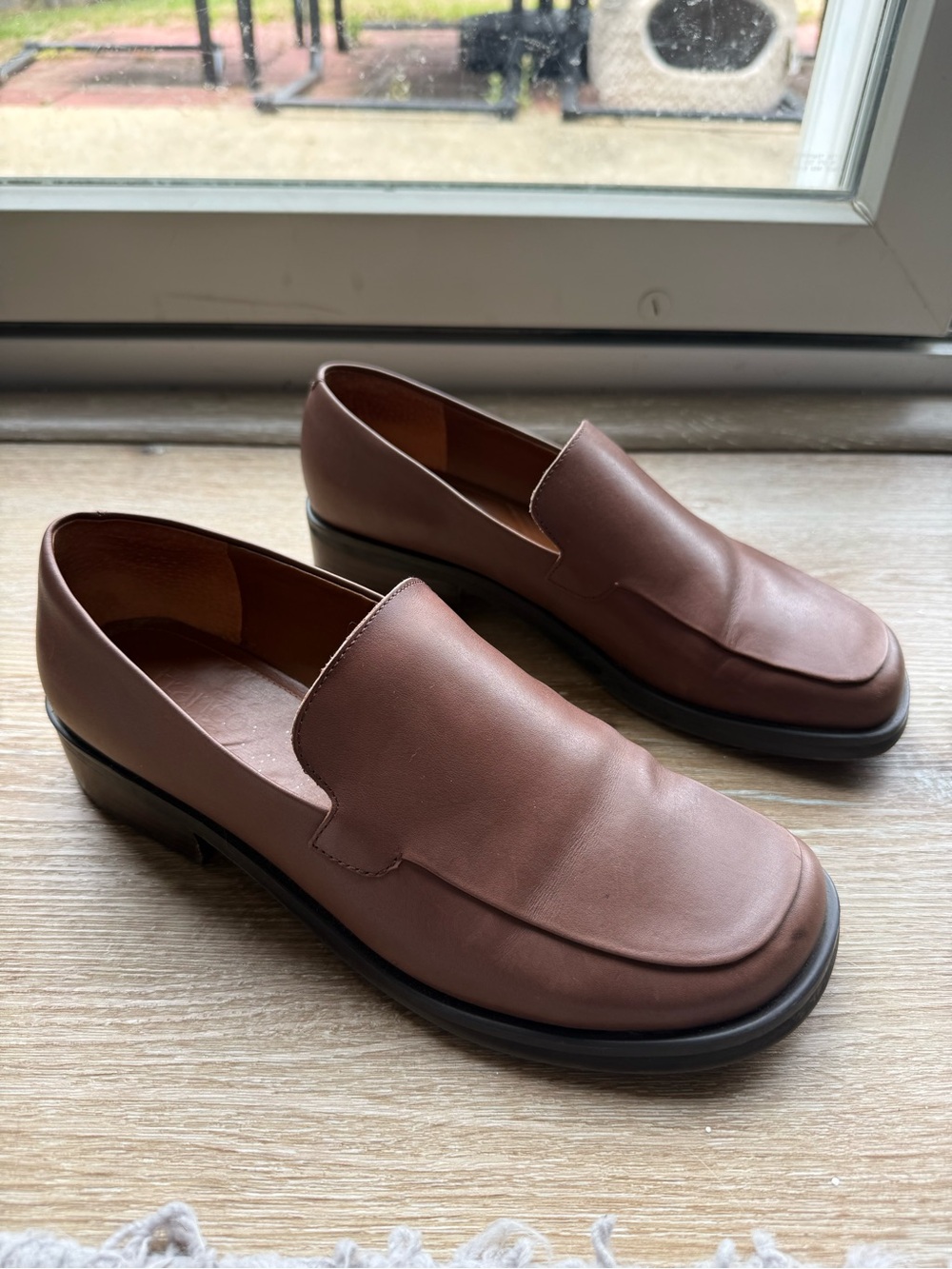Franco Sarto Flex 8.5W Leather Loafers Brown Square Toe Slip On Shoes Office